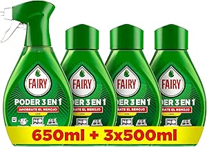 Fairy Pack Power Without Soaking Lemon Spray 650 ml + 3 Refills 500 ml, Anti-Grease and Quick Cleaning for Tableware and Kitchen