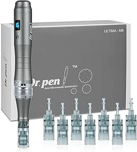 Dr.pen Ultima M8 Professional Dermapen, Stimulates Collagen and Improves Wrinkles and Scars, Dermapen with 8 Cartridges (11/16/24/36/42/RNANO/SNANO/5DNANO), for Face and Hair Growth