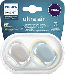 Philips Avent SCF349/01, 2 Ultra Air Orthodontic and BPA-Free Pacifiers, 18 Months & +, Extra Firm Nipple