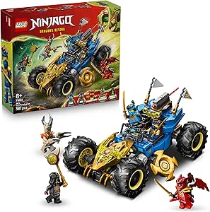 LEGO Ninjago 2in1 Jay's Transformable Car - Truck with 5 Minifigures Inc. Kai & NYA - Ninja Weapons Inc. Shuriken, Toy Catana Swords - Gift for 8+ Year Old Boys & Series Fans - 71856