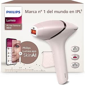 Philips Lumea 9900 Series IPL Hair Removal Device Laser Hair Removal Alternative, SenseIQ and SkinAI, 3 Attachments for Body, Face and Precision Areas, Corded and Wire-Free, BRI953/02