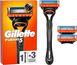 Gillette Fusion5 Men's Razor, 1 Razor + 3 Refills, with Lubricating Gel Band for Smooth Glide and 5 Blades for Long-Lasting Close Shave