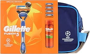 Gillette Fusion5 UEFA Champions League Special Edition - Includes 1 Gillette Wet Shaver 4 Replacement Blades with Sliding Strips and 5 Blades, Long Lasting Shave Gel