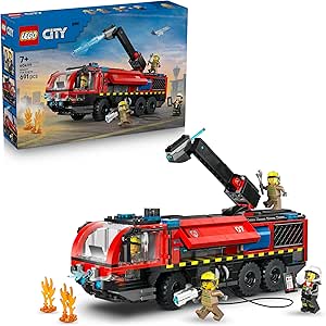 LEGO City Airport Fire Truck Toy - Emergency Vehicle Model Kit with 4 Firefighter Minifigures - Birthday Gift for 7+ Year Old Boys - 60499