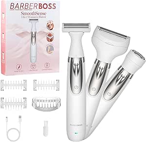 BarberBoss Electric Shaver for Women, 3 in 1 Portable Shaver for Women, Body Shaver, Bikini & Facial Shaver, Cordless Shaver, Facial Epilator, QR-8003