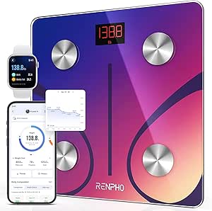 RENPHO Digital Body Fat Bathroom Scale, Smart Bluetooth Scale with App, Electronic Analogue Monitors with Body Analysis, 13 Visceral BMI Weight Measurements, Red, Elis 1