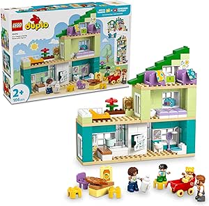 LEGO Duplo Modern Family House 3in1 with Figures – Educational Game for Fine Motor Skills – Interactive Montessori Toy with Dollhouse – Gift for 2+ Years Old Girls and Boys – 10470