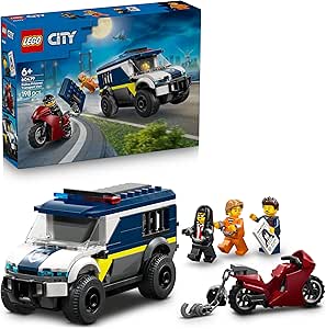 LEGO City Police Prison Transport Van Toy - Model Truck with Motorcycle, 3 Minifigures and Removable Cell Door - Birthday Gift for 6+ Year Old Boys 60479