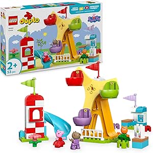 LEGO Duplo Peppa Pig Feria - Fine Motor Games for Girls and Boys 2+ - Amusement Park with Ferris Wheel and Toy Slide and 3 Figures Inc. Danny Dog and Candy Cat 10453