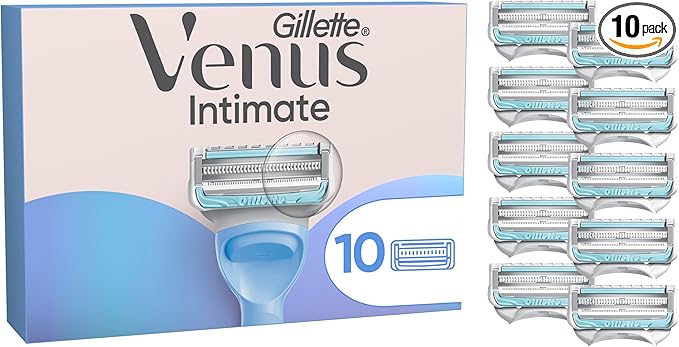 Gillette Venus Cuchillas de Afeitar Mujer para La Zona Íntima, Pack de 10 Recambios Originales, Depilación del Vello Púbico sin Irritación, Apto para Áreas Sensibles