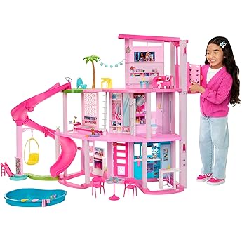 Barbie Casa de Muñecas Dreamhouse - con Piscina, Tobogán y Ascensor - Luces y Sonido - 75+ Piezas - 104 x 109 cm - Regalo para Niños de 3-7 Años, GRG93