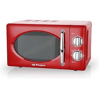 Cecotec Microondas Mecánico con Grill de 20 L Proclean 3110 Retro Red. 700 W en 6 Niveles, Temporizador hasta 30 Minutos, Modo Descongelación, Diseño Vintage en Rojo, Acabados en Acero