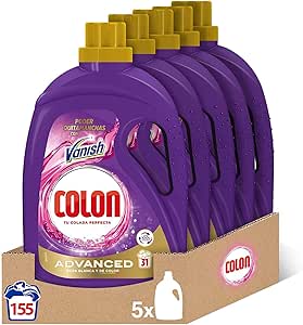 Colon Vanish Advanced Washing Machine Detergent with Stain Remover, Suitable for White and Colour Clothes, Gel Format - Pack of 5, 1.55 L Pack of 5, 155 Doses