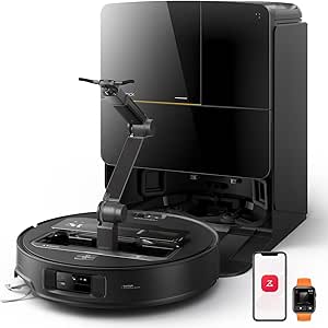 roborock Saros Z70 Robot Vacuum Cleaner with OmniGrip 5-Axis Folding Mechanical Arm, 22000 Pa Suction, Double Anti-Tangle System, 8 cm Ultrathin Design and Avoid 108 Types of Kinks, Black