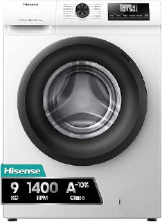 Hisense WF1Q9041BW – Washing Machine, Class A, 9 kg, 1400 rpm, Height 84.5 cm x Width 59.4 cm, Colour White, Steam Function 99.9%, Quick Wash+, Automatic Wash, Delayed Finishing, Inverter Technology