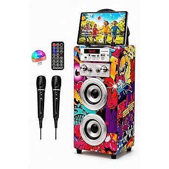 DYNASONIC USB Karaoke con microfono, Regalos Originales para niños niña, Altavoz Recargable|Ligero|Portátil, Juguetes niña 4-13 años (Negro)
