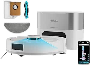 Cecotec Conga Y60 Pearl Robot Vacuum Cleaner and Floor Scrub with Self-Empty Base, Laser Navigation, 13000Pa, Autonomy 200mins, Multifunction Brush, 3L Dust Bag, Bluetooth and WiFi, App Control