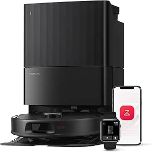 roborock Robot Vacuum Cleaner QV 35A, 8000Pa Suction, Two Lifting Rotating Mops, Anti-Tangle Brushes, Reactive Technology to Avoid Obstacles, Navigation and Mapping, Black