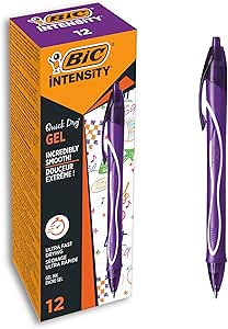 BIC Gel-ocity Quick Dry Gel Pens, Medium Point (0.7mm) - Purple, Box of 12 - Retractable Ballpoint Pen with Ultra Fast Drying Ink