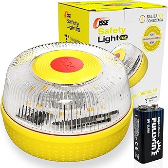 Baliza V16 Homologada DGT con Geolocalización | Luz de Emergencia Coche LED 360° 1km | Conectada Plataforma DGT 3.0 | Resistente a la Lluvia | con Indicador de Batería y Base Imantada | Bip&Drive
