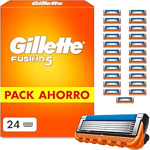 Gillette Fusion5 Razor Refills, Pack of 24 Razor Blades with 5 Blades, Lubricating Gel Band and Precision Trimmer