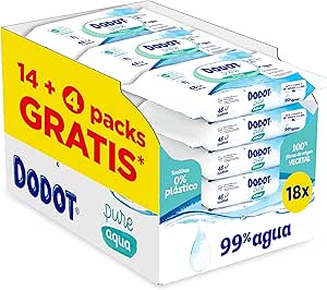 Dodot Pure Aqua Baby Wipes, 864 Wipes (18 Packs of 48 Count), Helps Restore Skin Natural PH, 99% Water, Plastic Free