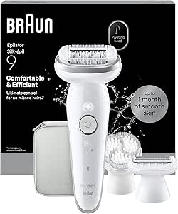 Braun Silk·épil 9 Women's Electric Epilator, Body Epilator with Trimmer Comb, Exfoliating Brush and Case, Water Resistant, Epilate, Shave And Trim, Durable Soft Hair Removal, 9-061