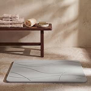 Svet - Alfombra Diatomita Baño - Secado Rápido y Ultra Absorbente, Antideslizante, Antibacteriana y Antihongos, Alfombrilla Baño Diatomita de Piedra. (Mar Gris Claro)