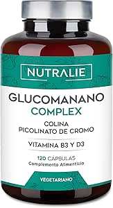 Glucomannan 3000mg Complex Helps Slimming with Low Calorie Diet - Choline, Chromium Picolinate, Vitamins B3 and D - Women and Men - 120 Vegetable Capsules Glucomannan Complex Nutralie