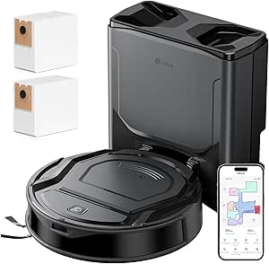 Lefant M210 Plus Robot Vacuum Cleaner and Floor Mops, Self-Emptying 75 Days, 150min Autonomy, 6000Pa Suction, Obstacles 190° PSD, ToF Laser Mapping, Detects Carpets, Black