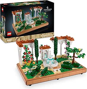 LEGO Icons Garden with Fountain Model for Adults with Artificial Plants and Flowers: Marigold, Bougainvillea, Geranium, Home Decor, Bird Figure, Gift for Women and Men 10359