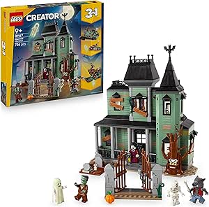 LEGO Creator 3 in 1 Haunted Mansion - Interactive Toy House Transformable into Ghost Boat or Train - 5 Minifigures Inc. Frankestein and Werewolf - Gift for Boys and Girls Ages 9+ 31167