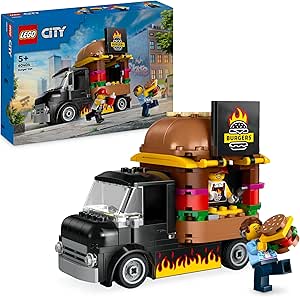 LEGO City Hamburger Truck, Food Truck Toy, Gift for Boys and Girls 5 Years and Older, Imaginative Play with Van and Kitchen, Mini Figure, Salesman Accessory, Hamburger Accessory 60404