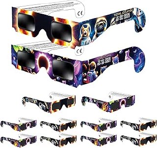 Galaxium Gafas Eclipse Solar 2026 [12 Pack] Niños y Niñas - Temática Española, Animales, Alien, Astronauta, Dinosaurio - AAS Aprobadas, ISO 12312-2 y CE
