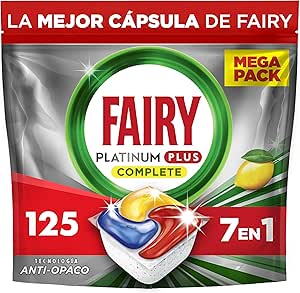 Fairy Platinum Plus Lemon All-In-One Dishwasher Capsules, 125 Capsules, Our Best Clean That Leaves Dishes Like New, Eliminates Lack Of Shine And Prevents Lime