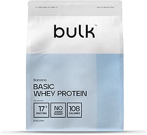 Bulk Basic Whey Protein Powder | Banana | 1.25kg | 41 Servings | Up to 18g Protein | Low Sugar | Rapid Absorption Formula | Supports Muscle Growth and Recovery