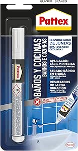 Pattex Baños Y Cocinas, White Grout Whitening Marker, Mildew Resistant, Easy and Precise Application, 1 x 5 ml