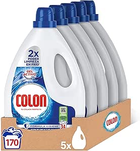 Colon Gel Activo – Liquid Washing Machine Detergent, Hygiene Formula, Suitable for White and Coloured Clothes, Gel Format – Pack of 5 – Up to 170 Doses | SMART PACK = 10 months of cleaning and freshness, hygiene formula, suitable for white and coloured cl