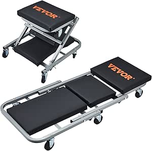 VEVOR Transformable Stool Cart for Garage Maintenance Repair Workshop for Cars Vehicles 6 Swivel Wheels Load Capacity 136 kg Recliner Stool Folding Trolley