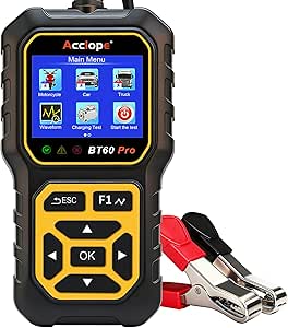 BT60 Pro 6V/12V/24V Digital Battery Tester Battery Tester Charge System Analyzer Compatible with AGM Lithium Gel 100-3000 CCA for Vehicles Trucks Motorcycles
