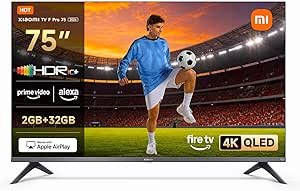 XIAOMI TV F Pro 75, 75 Inch (190 cm), 4K UHD QLED, Smart TV, Fire OS8, Alexa Voice Control, HDR10+, Game Boost Mode 120Hz, MEMC, 2GB+32GB, Compatible with Apple AirPlay