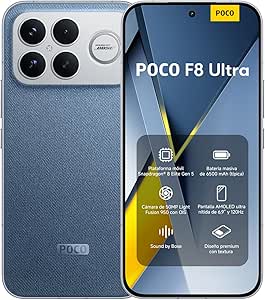 XIAOMI POCO F8 Ultra Smartphone 16+512GB, 6.85 120Hz AMOLED Display, Snapdragon 8 Elite Gen 5, Hypercharge 100W Charging and 50W Wireless, Charger Not Included, Denim Blue (ES Version)