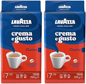 Lavazza, Crema e Gusto Classico, Natural Ground Coffee, Ideal for Italian, Filter and French Coffee Maker, with Aromatic Notes of Spices, Arabica and Robusta, Intensity 7, Dark Roast, 250 g