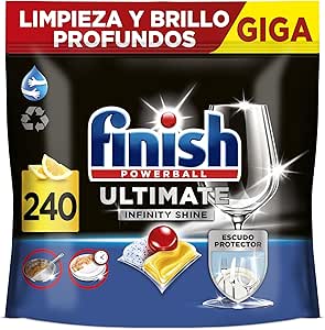 Finish Powerball Ultimate Infinity Shine Dishwasher Tablets, 240 Dishwasher Pods, Advanced Cleaning and Dishwashing Protection, Lemon Scent (3 x 80 Tablets)