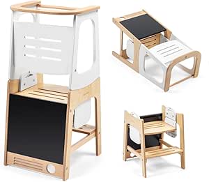 Maxi-Cosi Toucan 3 in 1 Wooden Learning Tower, Montessori Learning Tower, 1.5-99 Years, 10-150 kg, 3 Heights, Transforms into Table and Chair/Stool, FSC® 100% Certified Wood, Natural Wood