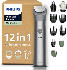 Philips 12-in-1 All-In-One 5000 Series Trimmer - Men's Hair Clipper for Face, Head and Body, Self-Sharpening Steel Blades, 20 Lengths, Refillable, MG5952/30
