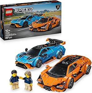 LEGO Speed Champions Scrambled Lamborghini & Hurricane STO - Toy Racing Car Models with 2 Minifigures of Drivers - Birthday Gift for 10+ Year Old Boys 77238