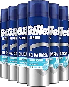 Gillette Series Refreshing Shaving Gel With Eucalyptus For Men, Sensitive Skin, Against Cuts, Burning, Stinging, Redness And Tightness, 200ml x6