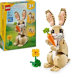 LEGO Creator 3 in 1 Cute Bunny - Transformable Rabbit Toy into Seal and Flame Figure - Play with Animals - Gift for Girls and Boys 8+ Years 31162