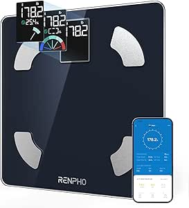 RENPHO Digital Bathroom Scale with Large VA Display, Body Fat Scale Smart Bluetooth Scale with App, Electronic Analog Scale Monitors with 13 Functions Analysis, Elis 1
